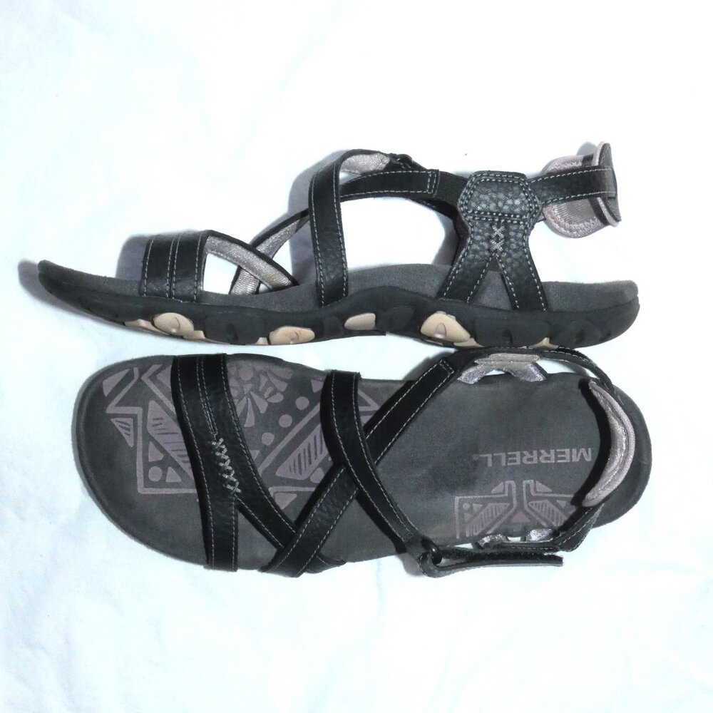 Merrell Women’s Black and Lilac Leather Sandal Size 7 - Picture 2 of 9